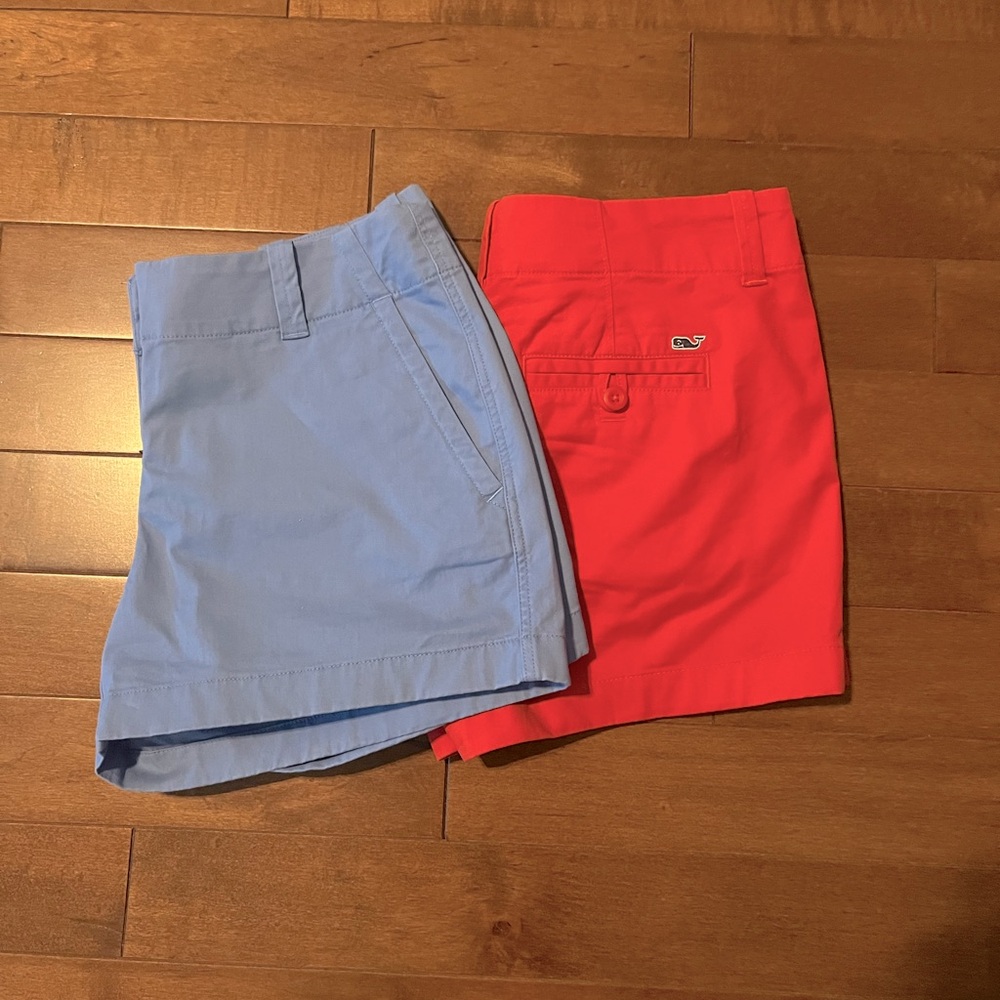 VV 3.5” Cotton Shorts. Dark coral and light blue